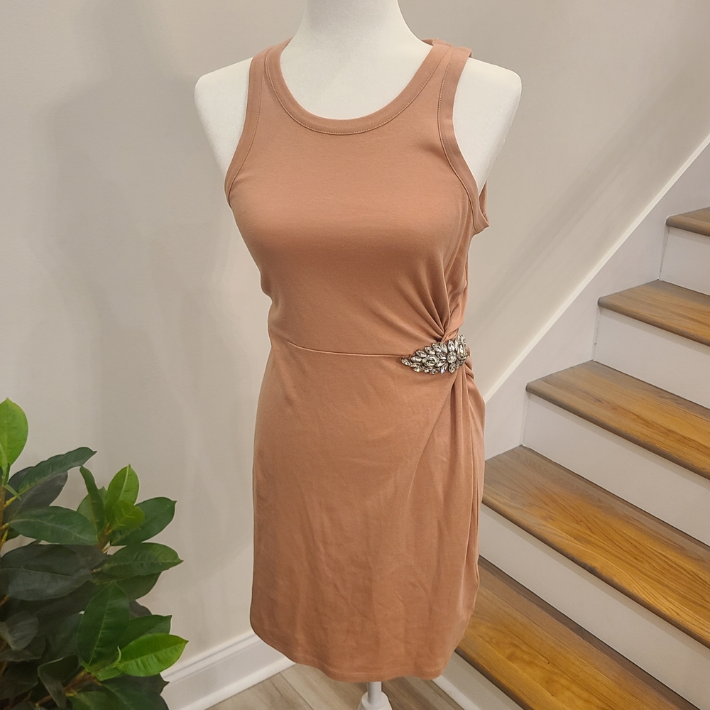 NWT!Express Sleeveless Tan Dress with Embellishment